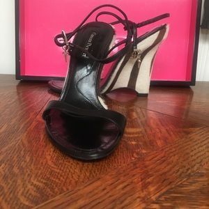 Cesare Paciotti Blk Leather Dress Wedge Sandal
